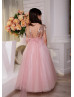Dusty Rose Sequin Tulle Ankle Length V Back Flower Girl Dress